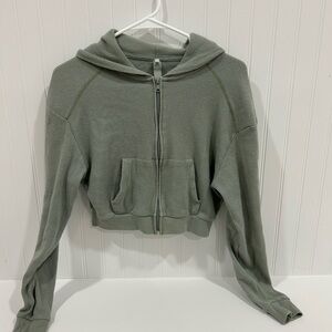 Skims waffle lined shrunken hoodie zip up